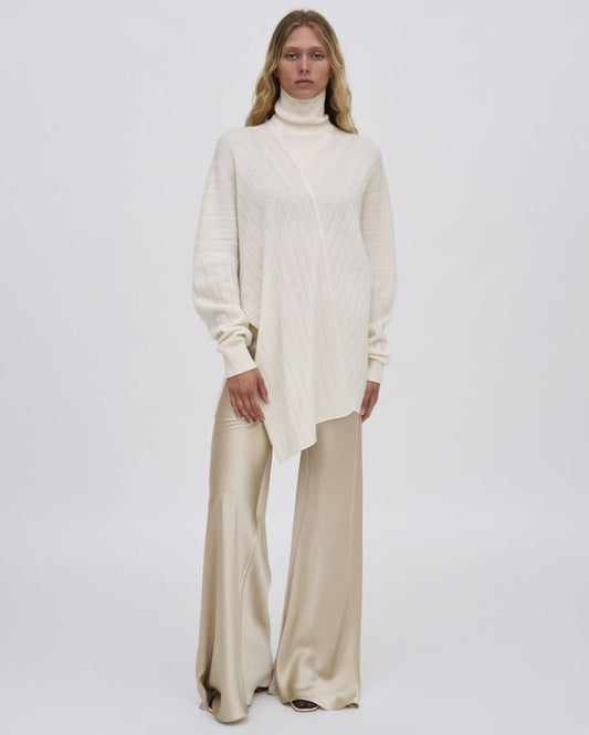 Asymmetric Ribbed Turtleneck - Ivory