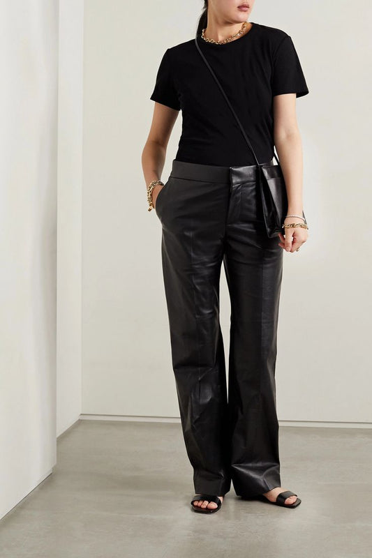 Flared Leather Pants - Black
