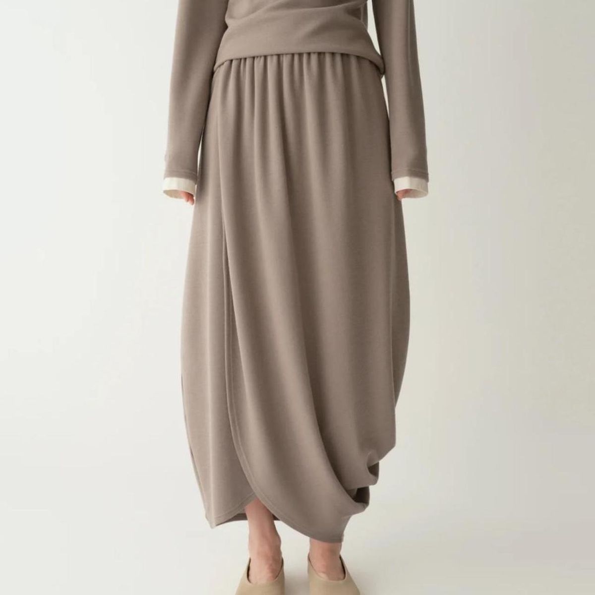 Asymmetric Hem Maxi Skirt - Taupe