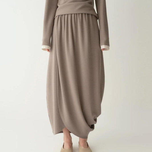 Asymmetric Hem Maxi Skirt - Taupe