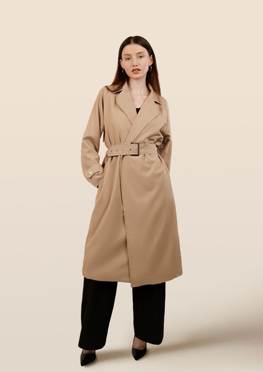 Belted Gabardine Trench Coat - Camel